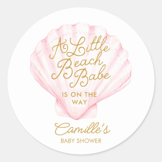 Sticker Rond Elégant Baby shower Pink Little Beach Babe (Devant)