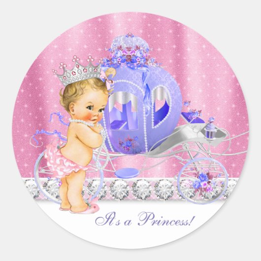 Sticker Rond Élégant Baby shower princesse rose et pourpre (Devant)