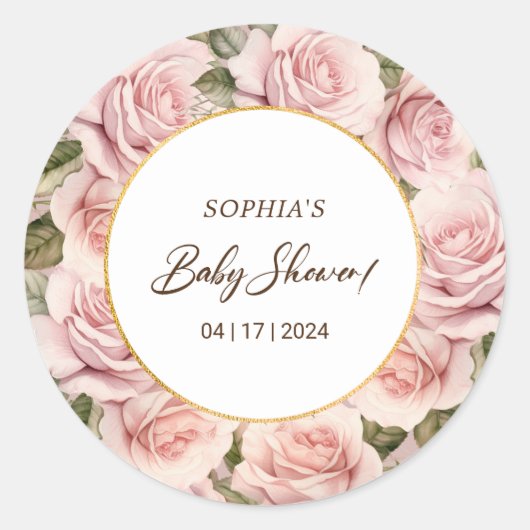 Sticker Rond Élégant Baby shower rose (Devant)