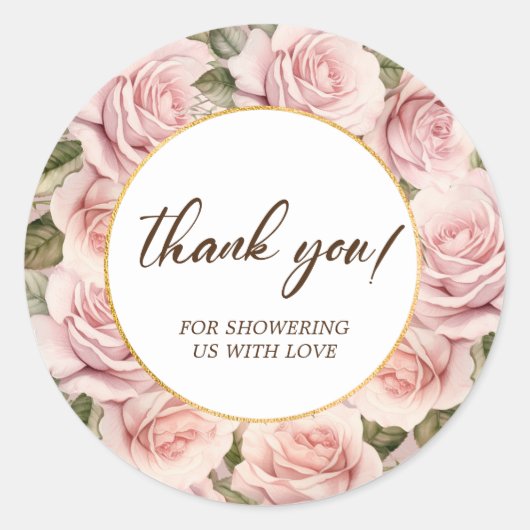 Sticker Rond Élégant Baby shower rose (Devant)