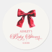 Sticker Rond Elégant Baby shower rouge coquette Bow (Devant)