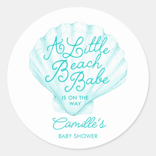 Sticker Rond Elégant Baby shower Turquoise Little Beach Babe (Devant)