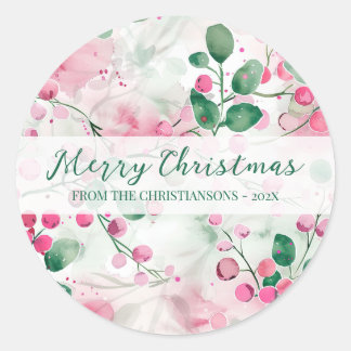 Sticker Rond Élégant Baies Roses Fleurs Noël