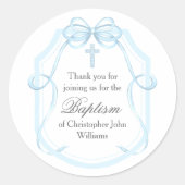 Sticker Rond Élégant Baptême de Bow Ruban Bleu (Devant)
