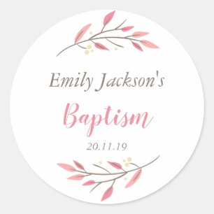 Sticker Rond Élégant Baptère Floral Rose