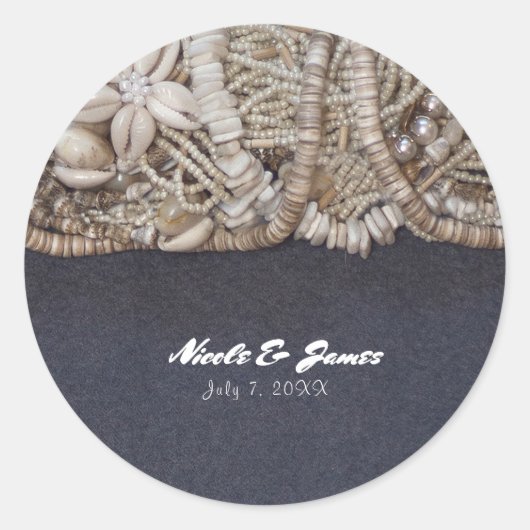 Sticker Rond Elégant Beach Puka Shells Hawaiian Wedding Favoris (Devant)