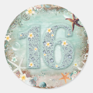 Sticker Rond Elégant Beach Sea Starfish & Pearls Diamond 16