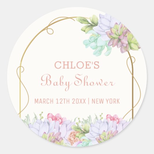 Sticker Rond Elégant Bébé En Fleur Boho Arch Baby shower Cactus (Devant)