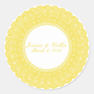 Sticker Rond Élégant beurtasse jaune dentelle personnalisée aut