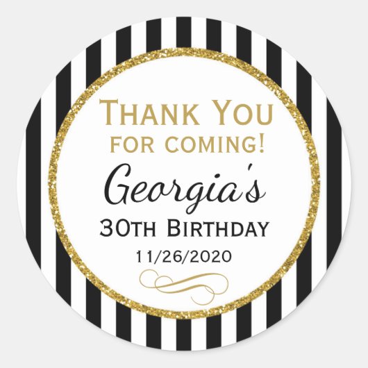 Sticker Rond Elegant Birthday Black Gold (Devant)