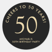 Sticker Rond Elegant Black Gold 50th Birthday Party (Devant)