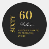 Sticker Rond Elégant Black & Gold 60e Anniversaire Merci (Devant)