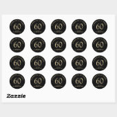 Sticker Rond Elegant Black Gold 60th Birthday Party (Feuille)