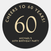Sticker Rond Elegant Black Gold 60th Birthday Party (Devant)
