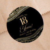 Sticker Rond Elegant Black Gold Agate 18th Birthday Party