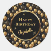 Sticker Rond Elégant Black Gold Parties scintillant Ballons Mot (Devant)