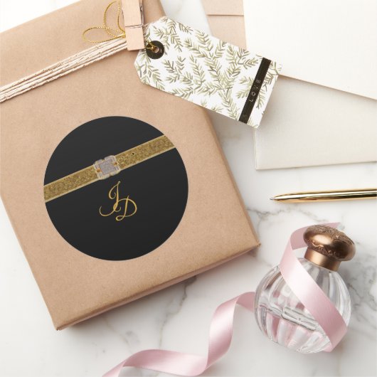 Sticker Rond Élégant Black Gold Parties scintillant Mariage Bro (Cadeaux)
