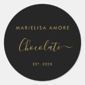 Sticker Rond Elegant Black Gold Script Chocolatier Qr Code (Devant)