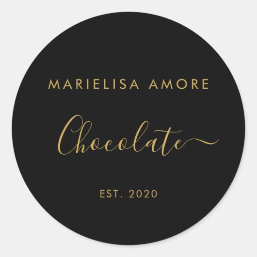 Sticker Rond Elegant Black Gold Script Chocolatier Qr Code (Devant)