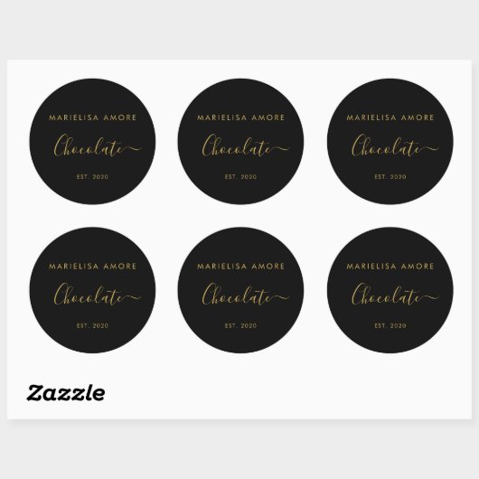 Sticker Rond Elegant Black Gold Script Chocolatier Qr Code (Feuille)