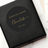 Sticker Rond Elegant Black Gold Script Chocolatier Qr Code