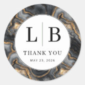 Sticker Rond Elegant Black Marble Initials (Devant)