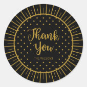 Sticker Rond Élégant Black Starburst Script Merci vacances (Devant)