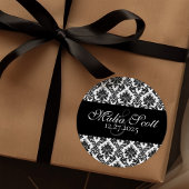 Sticker Rond Elégant Black White Mariage damassé Favoriser