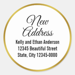 Sticker Rond Elegant Blanc et Faux Or Nouvelle adresse