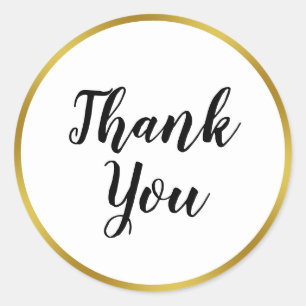 Sticker Rond Elégant blanc et Merci or Faux