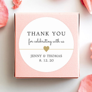 Sticker Rond Elégant blanc Faux Gold Heart Merci