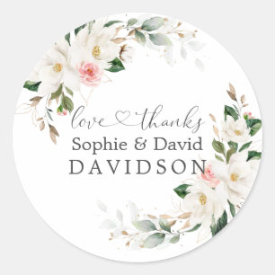 Sticker Rond Élégant blanc Magnolia rose Mariage floral