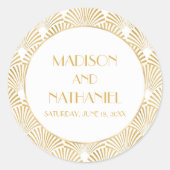 Sticker Rond Elégant Blanc Or Géométrique Mariage Art Déco (Devant)