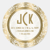 Sticker Rond Elégant blanc & or Motif dentelle florale Damas (Devant)