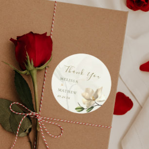 Sticker Rond Elégant Blanc Oriental Magnolia Mariage Faveur
