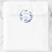Sticker Rond Elégant Bleu Blanc Chinoiserie Merci Favor (Sac)