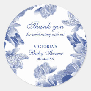 Sticker Rond Elégant Bleu Blanc Chinoiserie Merci Favor