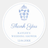 Sticker Rond Elégant bleu blanc Wedding shower Merci Favor (Devant)