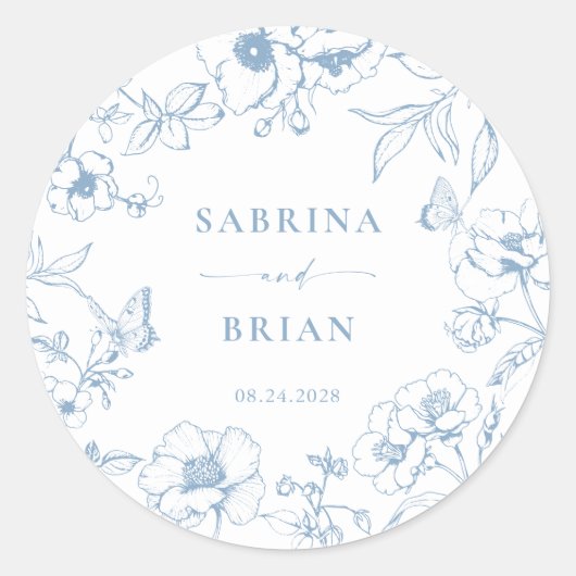 Sticker Rond Elégant bleu bleu classique Mariage floral (Devant)