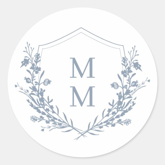 Sticker Rond Elégant bleu bleu floral Crest Mariage (Devant)