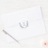 Sticker Rond Elégant bleu bleu floral Crest Mariage (Enveloppe)