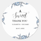 Sticker Rond Élégant Bleu Botanique Doux Merci Fête  (Devant)