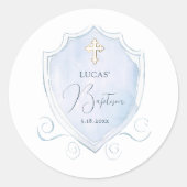 Sticker Rond Élégant bleu clair Aquarelle Crest Baptême (Devant)