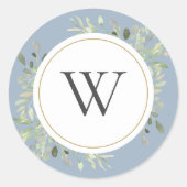 Sticker Rond Élégant bleu Dusty vert Monogramme initial (Devant)
