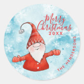 Sticker Rond Elégant bleu et rouge Gnome Custom Joyeux Noël (Devant)
