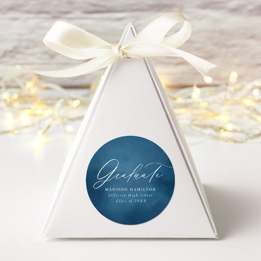 Sticker Rond Elégant bleu foncé aquarelle graduation