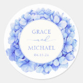 Sticker Rond Elégant bleu Hydrangea Aquarelle Floral Mariage (Devant)