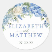 Sticker Rond Elégant bleu Hydrangea Roses blanches Mariage flor (Devant)