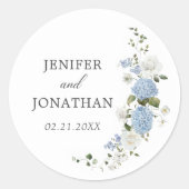 Sticker Rond Elégant bleu Hydrangea Roses blanches Mariage flor (Devant)