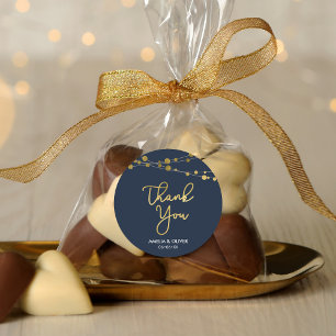 Sticker Rond Elégant Bleu Lumières Faux Merci Or